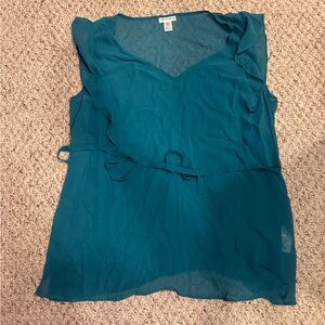 Teal maternity Sleeveless Chiffon V-Neck Blouse with Waist Tie